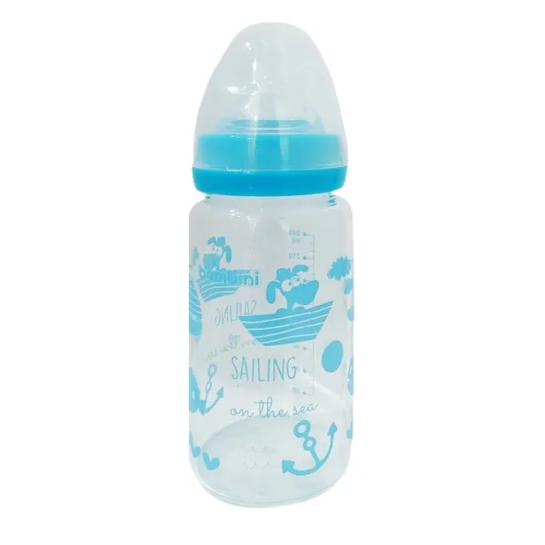 Biberon large en verre 240 ml bleu avec tétine en silicone 1 mois -bambini
