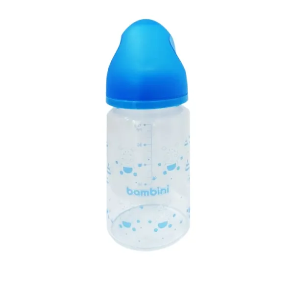 Biberon en verre 120 ml bleu avec tétine en silicone 1 mois -bambini
