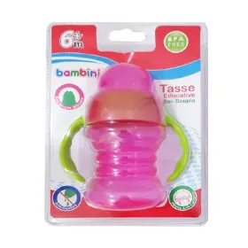 Tasse educative anti-gouttes avec bec souple silicone rose 6 mois+ -bambini