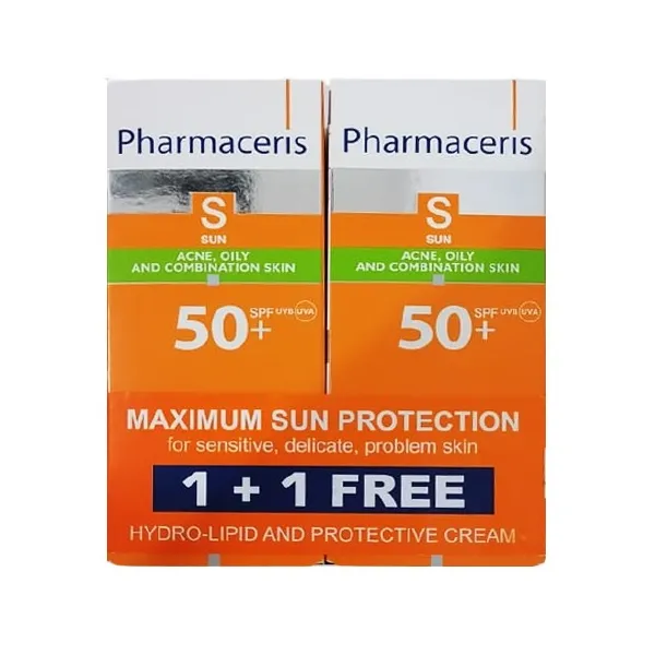 S sun crème protectrice spf50+ peaux grasses 50ml + 1 gratuit - Pharmaceris