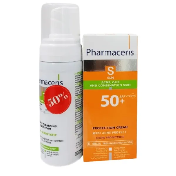 Pharmaceris - S sun crème protectrice spf50+ peaux grasses t puri sebostatic mousse nettoyante 150 ml