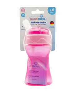 Tasse avec paille rose 300ml -baby nova