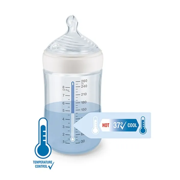Biberon nature sense pp température control 260ml mauve-nuk