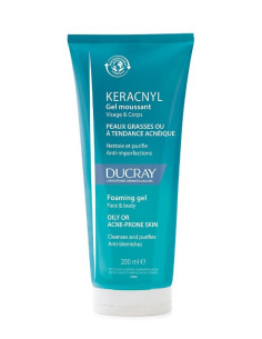 Keracnyl gel moussant visage et corps peaux grasses ou à tendance acnéique 200ml -ducray