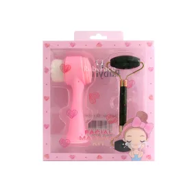 Coffret massage facial roulette de massage vissage + brosse nettoyante double face -ruby face