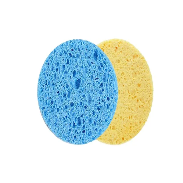 Éponge de cellulose pour démaquillage de forme ovale jaune & bleu -gii gumei