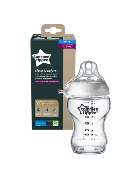 Biberon en Verre Blanc Closer to Nature 250 ml 0M+ -Tommee Tippe