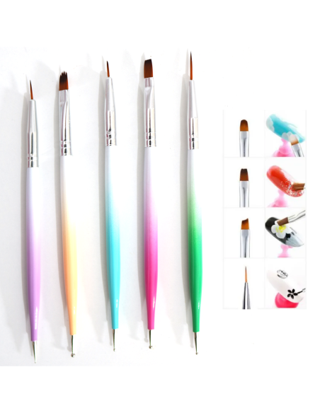 Lot de 5 pinceaux nail art et pour gel UV | cosmetique.tn