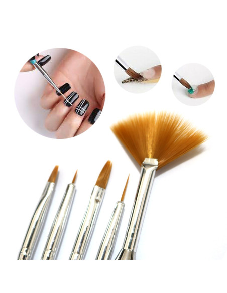 Lot de 5 pinceaux nail art et pour gel UV | cosmetique.tn