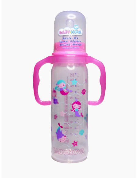 Biberon décoré à poignées rose 250 ml | Baby Nova
