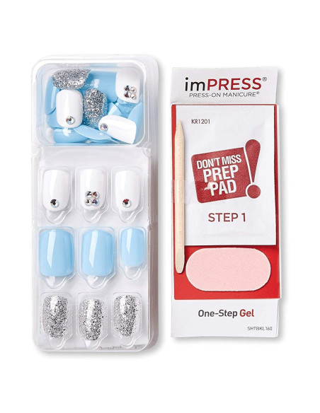 Bleu clair et argent KIM006C – 30 faux ongles imPRESS KISS