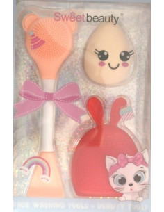 Coffret face washing tools + beauty tools saumon - Sweet Beauty