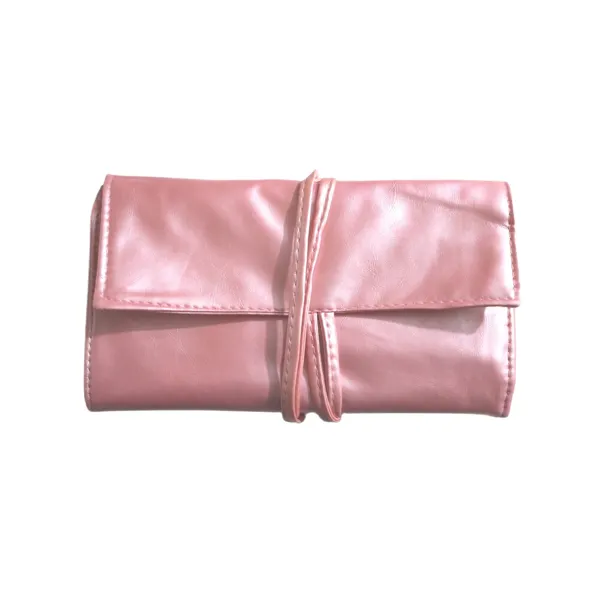 Trousse 12 pinceaux maquillage cuir rose