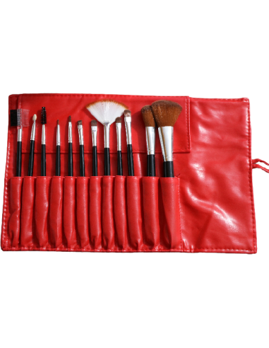 Trousse 12 pinceaux maquillage cuir rouge | cosmetique.tn