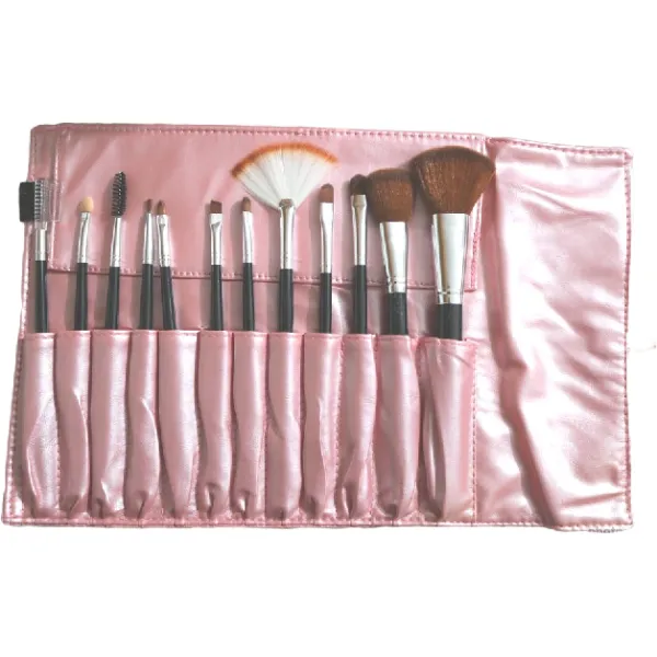 Trousse 12 pinceaux maquillage cuir rose