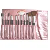 Trousse 12 pinceaux maquillage cuir rose