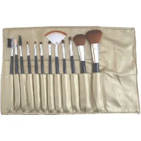 Trousse 12 pinceaux maquillage cuir doré