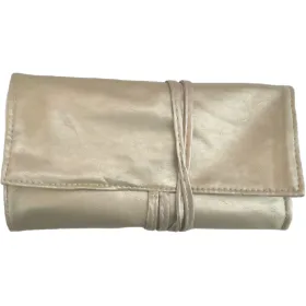 Trousse 12 pinceaux maquillage cuir doré