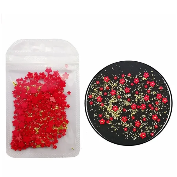 3D Design métal perle ongles acrylique fleurs pour ongles rouge