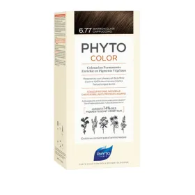 Kit de coloration permanente enrichie en pigments végétaux 6.77 marron clair cappuccino - Phytocolor