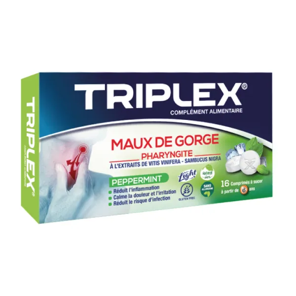 Triplex maux de gorge peppermint 16 comprimes - L'envol pharma