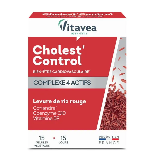 Cholest control levure de riz rouge 15 gélules - Vitavea