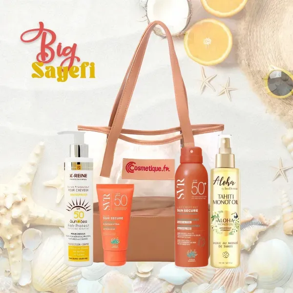 Pack écran solaire blur & écran protecteur pour cheveux & Aloha tahiti monoï oil spray & brume sèche & Sac de plage