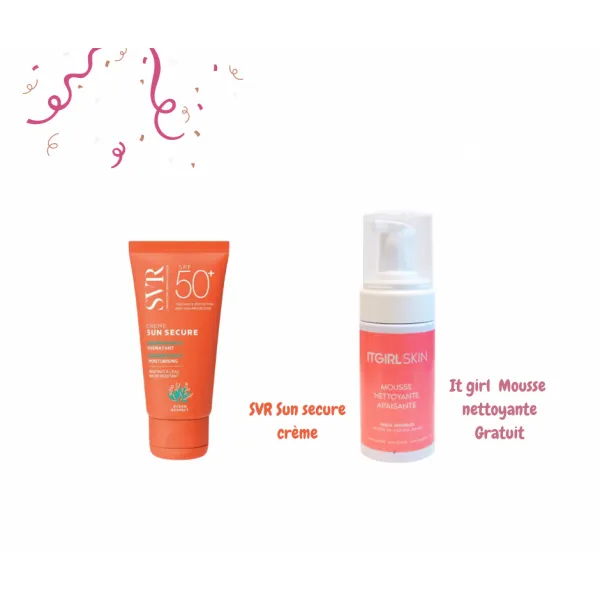 Svr Sun secure crème spf50+ 50ml & mousse nettoyante apaisante 100ml gratuit