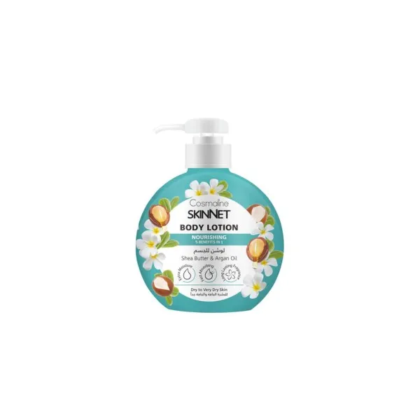 Cosmaline skinnet lotion corporelle nourrissant au beurre de karité et a l'huile d'argan peaux sèches a très sèches 400ml