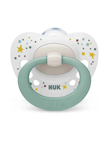 Sucette NUK Signature 0–6 mois — étoiles, anneau vert