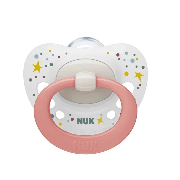 Nuk sucette en silicone signature 0-6 mois étoile rose