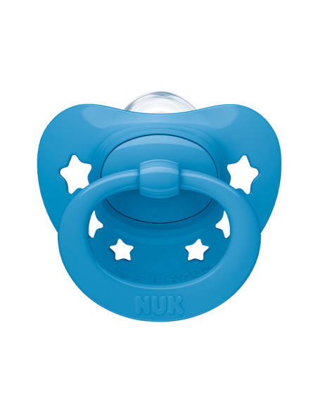Sucette NUK Signature 6–18 mois — bleue, anneau bleu