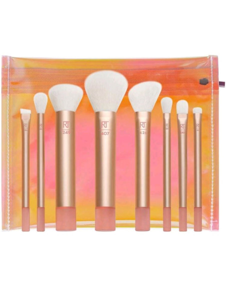 Real Techniques The Wanderer Brush Set – 8 pcs midi-format & sac voyage, vegan et cruelty-free