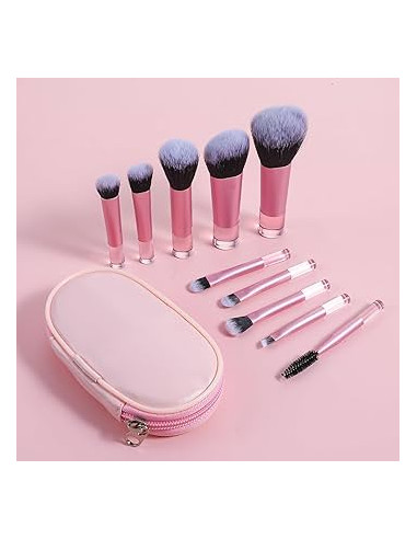Set 10 Pcs Mini Pinceaux Maquillage Portables – Multi-Couleurs Voyage & Pochette