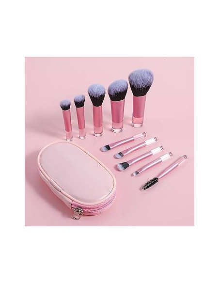 Set 10 Pcs Mini Pinceaux Maquillage Portables – Multi-Couleurs Voyage & Pochette