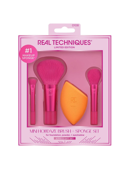 Real Techniques Mini Holidaze Brush + Sponge Set – 4 pièces voyage, vegan & cruelty-free
