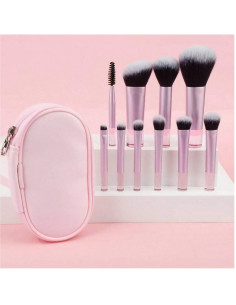 Set 10 Pcs Mini Pinceaux Maquillage Portables – Multi-Couleurs Voyage & Pochette