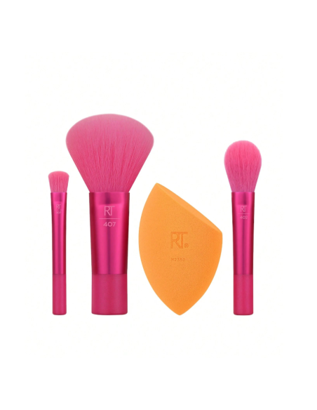 Real Techniques Mini Holidaze Brush + Sponge Set – 4 pièces voyage, vegan & cruelty-free