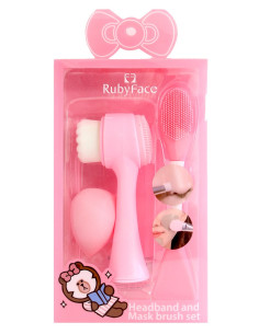 Coffret 2 brosse nettoyante & éponge rose -ruby face | cosmetique.tn