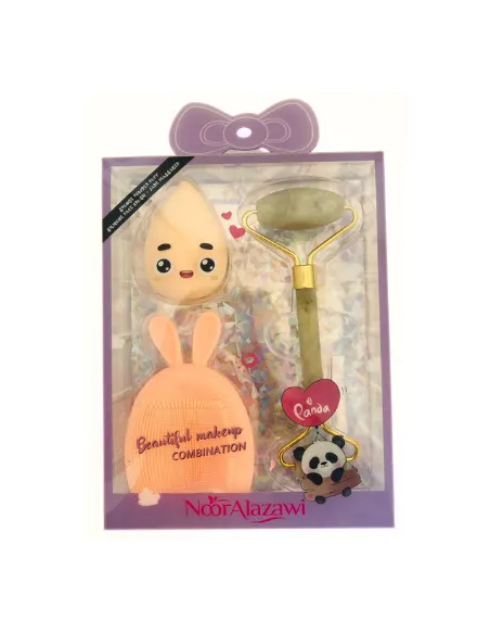 Coffret brosse nettoyante & éponge & rouleau de massage saumon - Noor