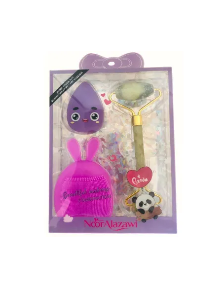 Coffret brosse nettoyante & éponge & rouleau de massage violet - Noor