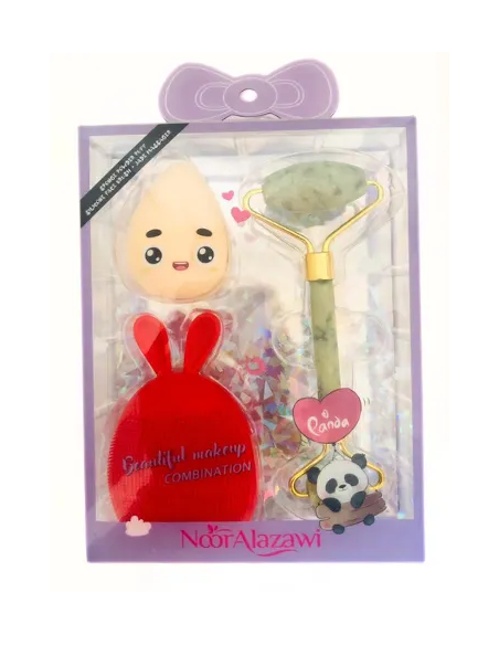 Coffret brosse nettoyante & éponge & rouleau de massage rouge - Noor A