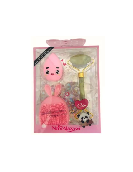 Coffret brosse nettoyante & éponge & rouleau de massage rose clair - N