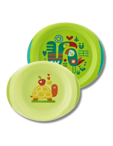 Chicco ensemble assiettes plate et creuse décorées bébés 12+ mois rose