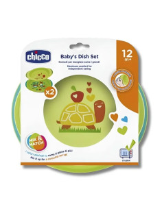 Chicco ensemble assiettes plate et creuse décorées bébés 12+ mois rose