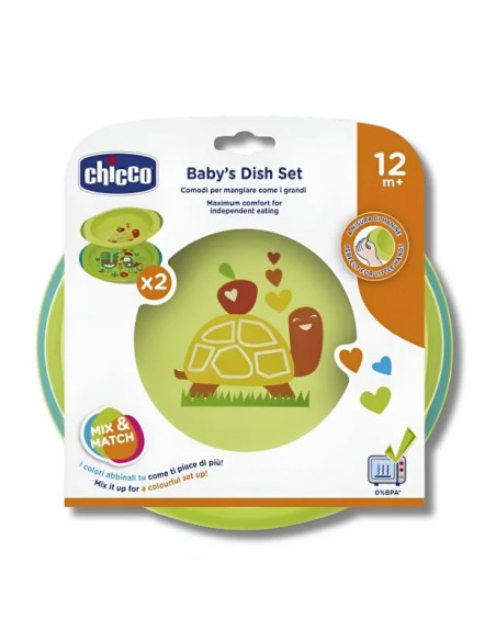 Chicco ensemble assiettes plate et creuse décorées bébés 12+ mois rose