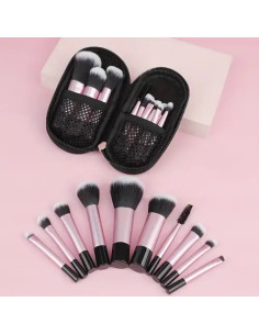 Set 10 Pcs Mini Pinceaux Maquillage Portables – Multi-Couleurs Voyage & Pochette