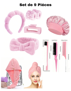 Set De 9 Pièces Kit Accessoires Cheveux & Beauté (Rose)