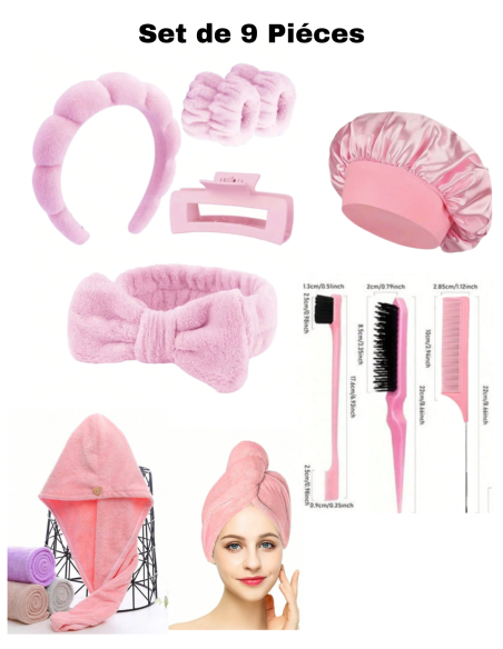 Set De 9 Pièces Kit Accessoires Cheveux & Beauté (Rose)