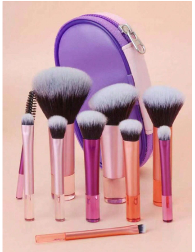 Set 10 Pcs Mini Pinceaux Maquillage Portables – Multi-Couleurs Voyage & Pochette